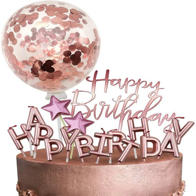 Auksinis gimtadienio torto papuošimas Su gimtadieniu torto dangtelis Popieriniai vėduoklės Reklaminė juosta Konfeti Balionas Fejerverkai Auksinis pyrago viršus