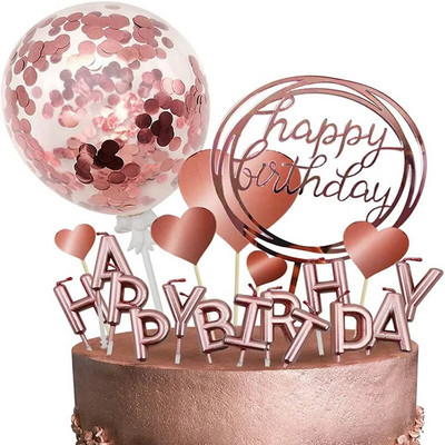 Auksinis gimtadienio torto papuošimas Su gimtadieniu torto dangtelis Popieriniai vėduoklės Reklaminė juosta Konfeti Balionas Fejerverkai Auksinis pyrago viršus