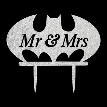 Mr & Mrs Bat Animal Wedding Cake Flags Πολλαπλών χρωμάτων Ακρυλικό κάλυμμα για τούρτα για την επέτειο γάμου Προμήθειες διακόσμησης τούρτας για πάρτι