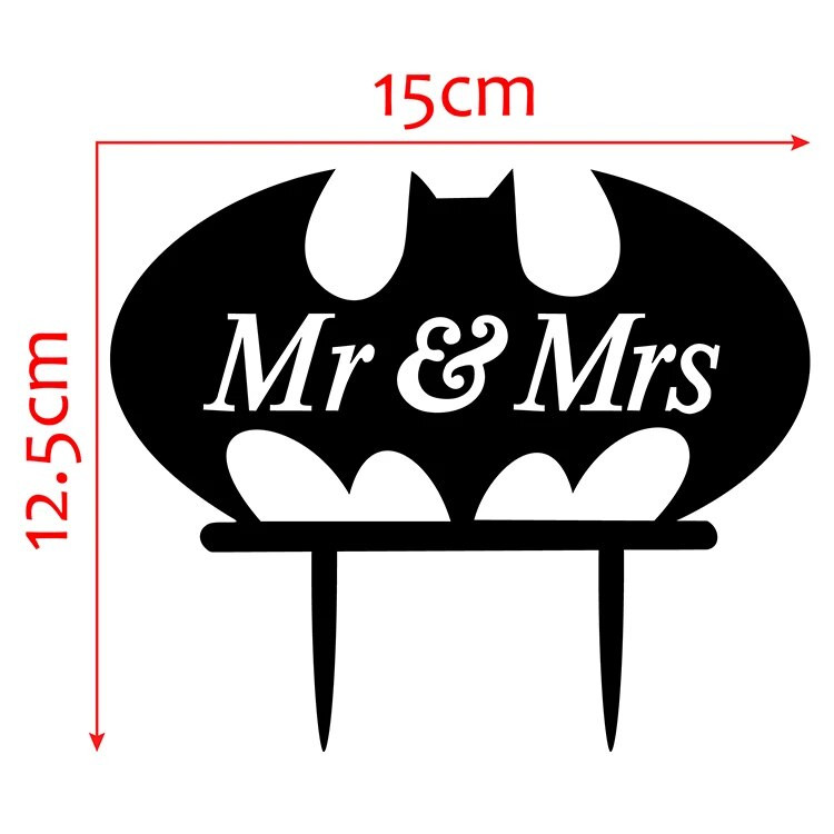 Ponas ir ponia Bat Animal Vestuvių tortų vėliavėlės Įvairių spalvų akrilinis torto apmušalas, skirtas vestuvių metinių vakarėliui torto dekoravimo reikmenys