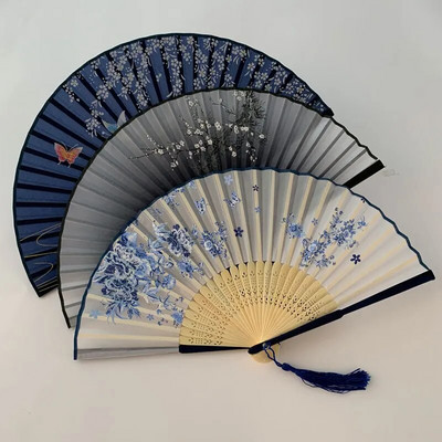 Vintage Style Silk Fans Chinese Folding Fan Japanese Pattern Art Craft for Home Decoration Party Dance Hand Fan Holiday Gift