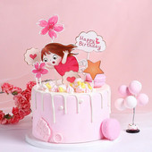 1 rinkinys Mergaitės širdelės torto kepuraitės jubiliejaus proga Su gimtadieniu Keksiukų keptuvės Žvaigždžių gėlės Kepimo vakarėlio vėliava Kūdikių dušo torto dekoras