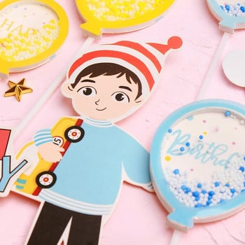 Cake Topper Girl Boy Balloon Happy Birthday Cupcake Toppers Party Dessert Στολισμός γάμου Baby Shower Baking Supplies DIY New