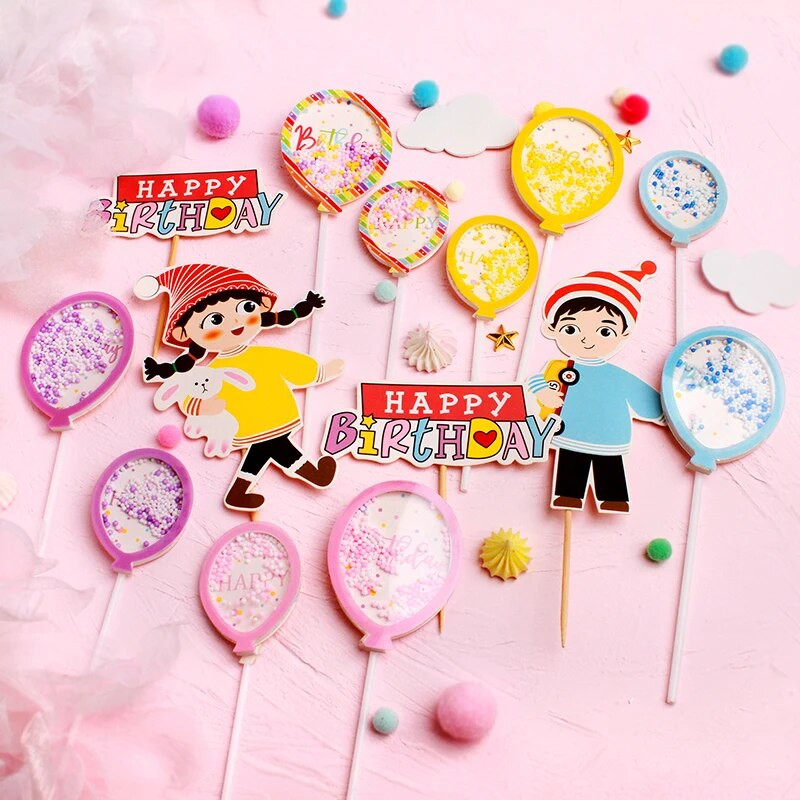 Prekrivač torte Djevojčica Dječak Balon Sretan rođendan Prekrivači kolačića Party Desert Vjenčanje Dekoracija Baby Shower Pribor za pečenje DIY Novo