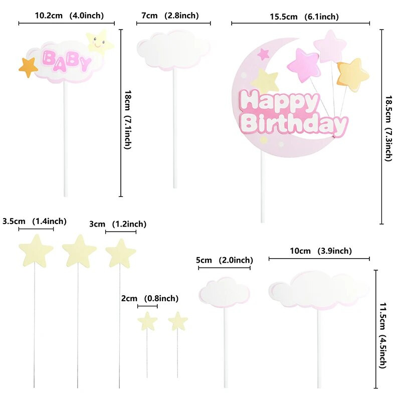 Debesų pyragas su gimtadieniu Star Moon Cupcake Topper Vakarėlis Desertas Vestuvių dekoravimas Kūdikių dušo kepimo reikmenys „pasidaryk pats“ rožinė