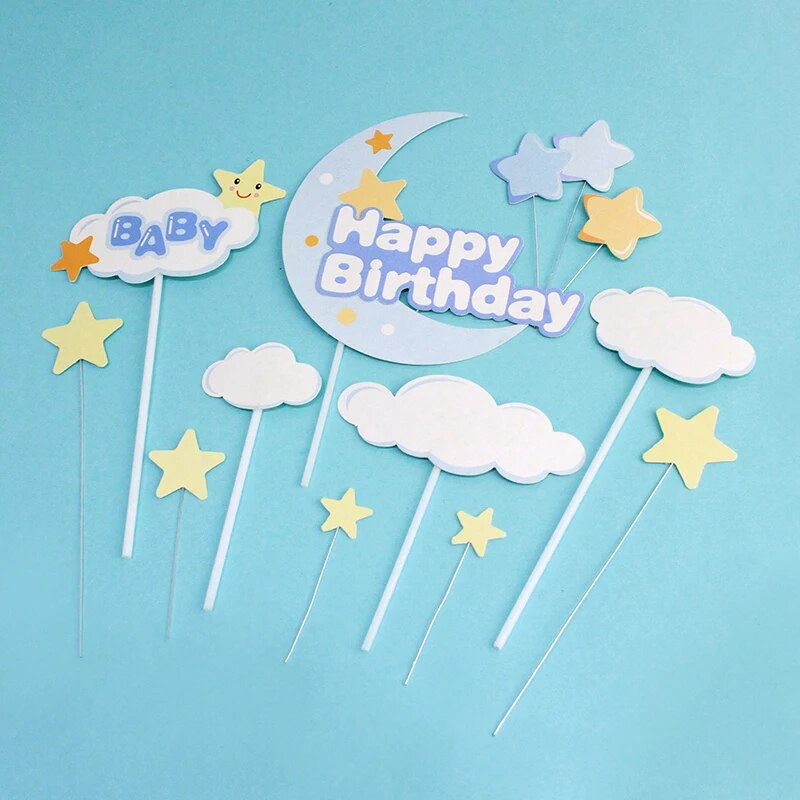 Debesų pyragas su gimtadieniu Star Moon Cupcake Topper Vakarėlis Desertas Vestuvių dekoravimas Kūdikių dušo kepimo reikmenys „pasidaryk pats“ rožinė