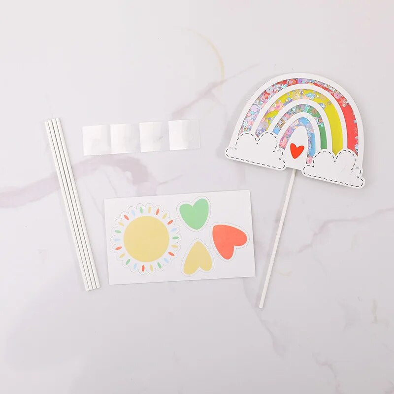 Boldog születésnapot Tortafeltét Szerelem Szivárvány Sun Anniversair Mariage Decor Zászló Party Sütési kellékek Cupcake Toppers Baby Shower Új