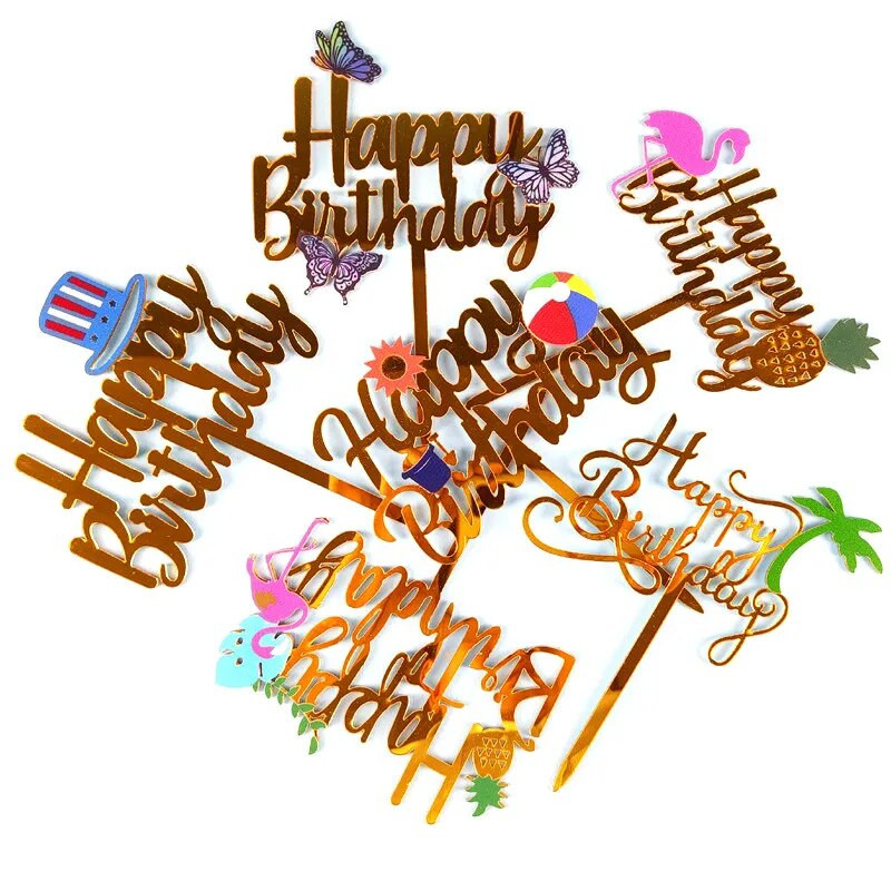 Color Butterfly Happy Birthday Cake Pealkiri Kuldne Akrüül Poiss Tüdruk Butterfly Party Koogikatted Baby shower kookide kaunistuste jaoks