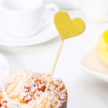 BESTOMZ 50 τμχ Heart Cupcake Toppers Gold Glitter Heart Large Cupcake Toppers Golden Wedding / Νυφικά / Baby Shower