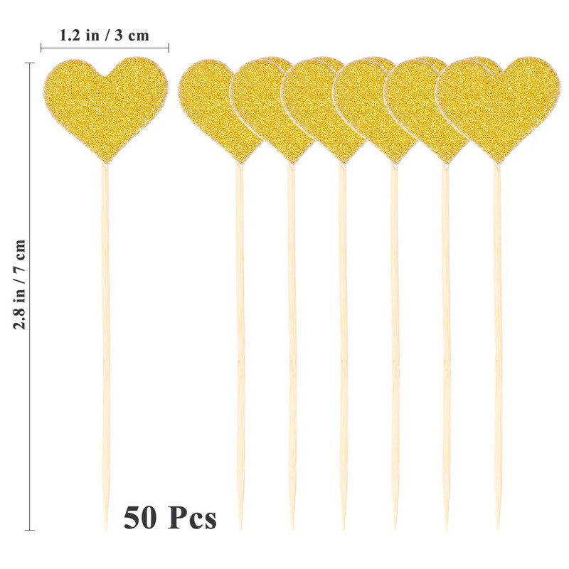 BESTOMZ 50 vnt. širdelės keksų tvarsčiai auksiniai blizgantys širdelės dideli keksiukai auksiniai vestuvės / vestuvės / kūdikių vakarėlis