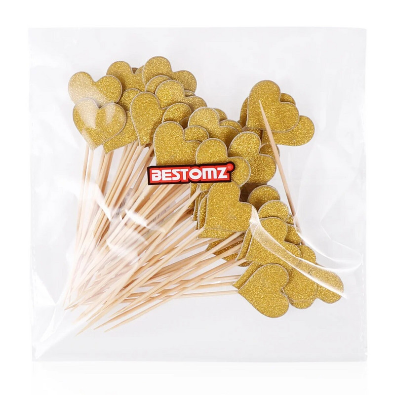 BESTOMZ 50 vnt. širdelės keksų tvarsčiai auksiniai blizgantys širdelės dideli keksiukai auksiniai vestuvės / vestuvės / kūdikių vakarėlis