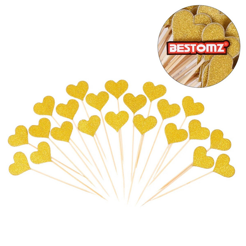 BESTOMZ 50 vnt. širdelės keksų tvarsčiai auksiniai blizgantys širdelės dideli keksiukai auksiniai vestuvės / vestuvės / kūdikių vakarėlis