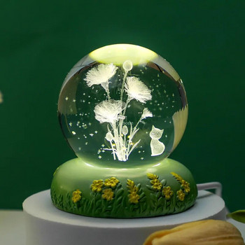 3D кристална топка Роза Карамфил Цвете Кристална топка Нощна лампа със светеща основа Стъклена топка Орнаменти Подарък за рожден ден на Ден на майката