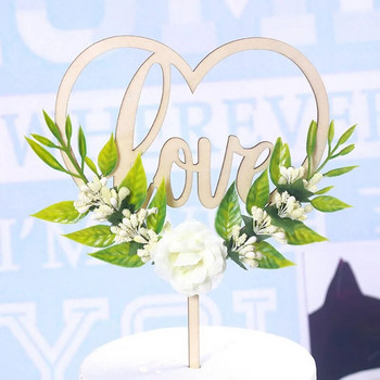 Ξύλινο Love Valentine\'s Day CakeTopper Flower DIY Toppers Cake Wedding Party για διακόσμηση επιδόρπιου Αγίου Βαλεντίνου Δώρο επετείου