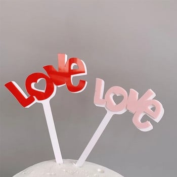 Wooden Love Valentine\'s Day CakeTopper Flower DIY Wedding Party Cake Toppers за Свети Валентин Десерт декорация Подарък за годишнина