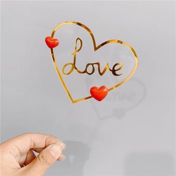 Ξύλινο Love Valentine\'s Day CakeTopper Flower DIY Toppers Cake Wedding Party για διακόσμηση επιδόρπιου Αγίου Βαλεντίνου Δώρο επετείου