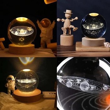 Астрономия 3D Слънчева система Кристална топка с LED осветление Сфера Стойка Държач Лазерно гравиране Стъклена топка Декорация Фотореквизит