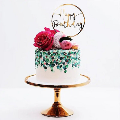 ins Színes Boldog születésnapi tortafesték Arany virágok Akril Születésnapi Party Tortafedő Babazuhanyhoz Torta desszert dekoráció