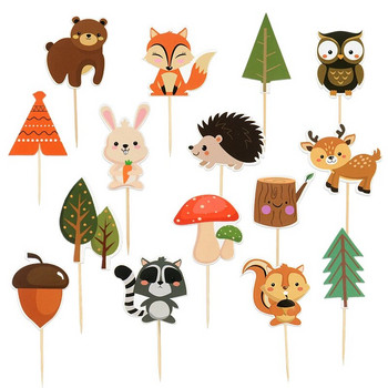 Ζούγκλα Birthday Cake Topper Cartoon Animal Cupcake Decor 1 Year Jungle Birthday Party Decoration Children\'s Gift Supplies