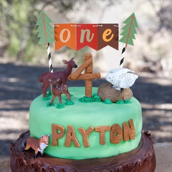 Ζούγκλα Birthday Cake Topper Cartoon Animal Cupcake Decor 1 Year Jungle Birthday Party Decoration Children\'s Gift Supplies