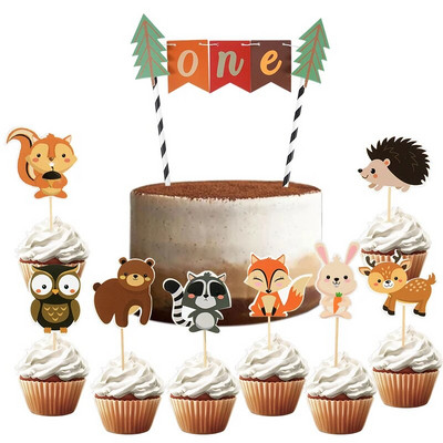 Topper pentru tort de aniversare din junglă Decor pentru cupcake cu animale din desene animate 1 an de decorare pentru petrecerea de ziua de naștere din junglă Rechizite pentru cadouri pentru copii