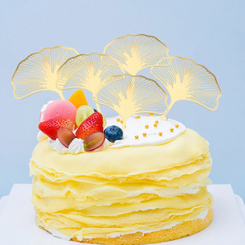 Gold Ginkgo Leaves Διακόσμηση τούρτας Ακρυλικό Χρόνια Πολλά Κέικ Topper Αξεσουάρ ψησίματος Προμήθειες πάρτι Εργαλεία διακόσμησης τούρτας
