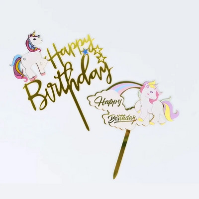 1 τεμ. Χρόνια πολλά Διακόσμηση τούρτας Χαριτωμένα μονόκερος Cupcake Toppers Παιδικά κορίτσια Γενέθλια Baby Shower Party Cakes Στολίδι προμήθειες