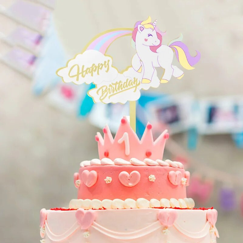 1 tk. Palju õnne sünnipäevaks koogikaunistus Armsad ükssarviku tassikoogitopsid Lastele tüdrukutele sünnipäevaks Baby Shower Peokoogid Ornamenditarbed