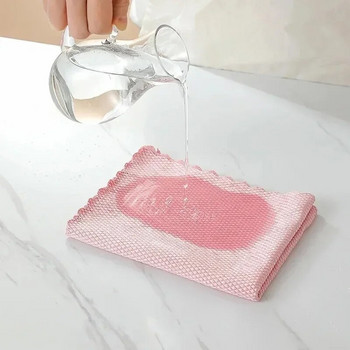 Кърпи за чинии от рибени люспи Кухненски супер абсорбиращ маслоустойчив парцал за миене на стъклени прозорци Полиестерна кърпа за почистване на домакински кърпи