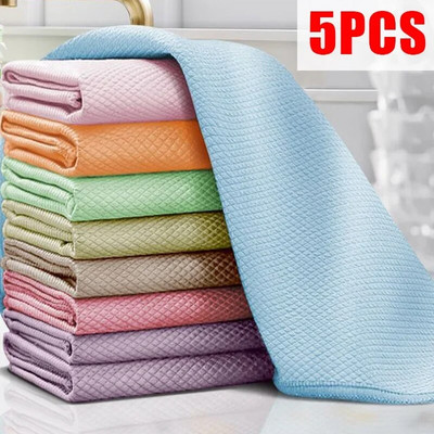 Fish Scale Dishcloths Kitchen Super Absorbent Oil-proof Washing Rag Glass Window Polyester Wipe Cloth Household Cleaning Cloths