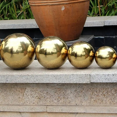 Диаметър 25 mm-200 mm 201 материал неръждаема стомана титан злато метал куха декоративна топка огледало кръгъл купол орнамент