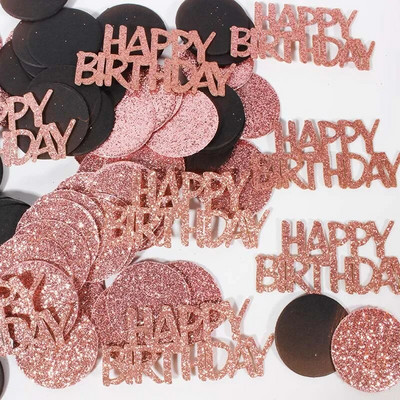 100 bucăți confetti auriu cu sclipici la mulți ani, cu puncte cerc, pentru decorațiuni pentru petrecerea de nuntă