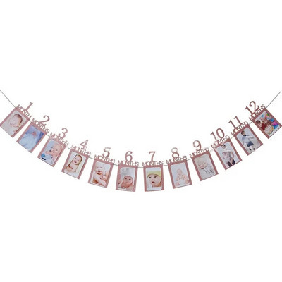 Születésnapi baba 1 éves 12 hónapos fényképes szalaghirdetés Kisfiú lány 1 éves születésnapi parti dekoráció fotó girlandok baba első születésnapi partija