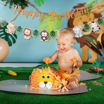 Животно от джунглата Честит рожден ден Банер Сафари Парти консумативи Парти декорации за 1-ви рожден ден Kids Wild One Baby Shower Decor