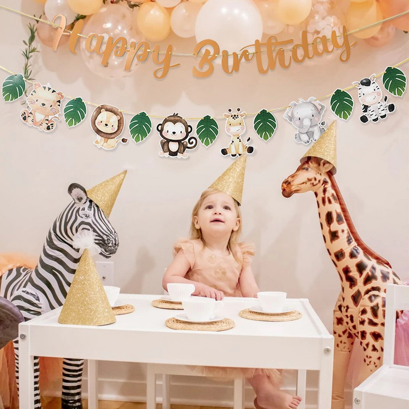 Jungle Animal Palju õnne sünnipäevaks Garlandi bänner Safari peotarbed 1. sünnipäeva peokaunistused Lastele Wild One Baby Shower Decor