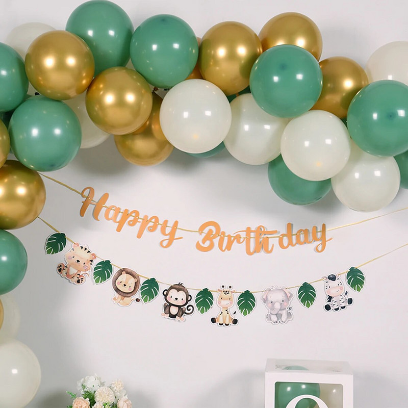 Jungle Animal Palju õnne sünnipäevaks Garlandi bänner Safari peotarbed 1. sünnipäeva peokaunistused Lastele Wild One Baby Shower Decor