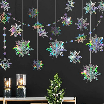 Laser Mirror Paper Star Dot Garland for Wedding Kids Διακόσμηση πάρτι γενεθλίων 1ου μωρού Χριστουγεννιάτικα κρεμασμένα πανό