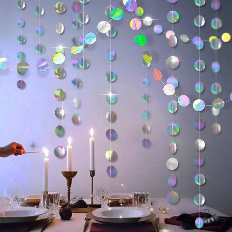 Lazerinis veidrodinis popierinis žvaigždžių taškelių girlianda vestuvėms vaikams 1-ojo gimtadienio vakarėlio dekoravimui Kūdikių dušo kalėdinės pakabinamos reklamjuostės reikmenys