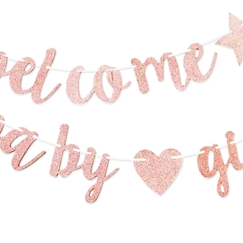 Banner pentru decorațiuni pentru baby shower, stea cu cinci colțuri, dragoste, bun venit pentru fetiță, ghirlandă cu sclipici