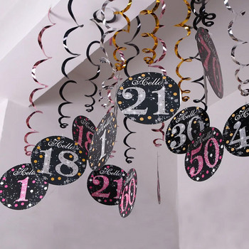 6 бр. 60 години украса за рожден ден Честит рожден ден 30 40 50 60 70 години Спираловидни висящи орнаменти Декорации за парти за рожден ден