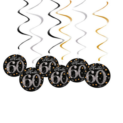 6 bucăți 60 de ani decorațiuni pentru ziua de naștere La mulți ani, 30, 40, 50, 60, 70 de ani, ornamente suspendate în spirală, decorațiuni pentru petrecerea de aniversare