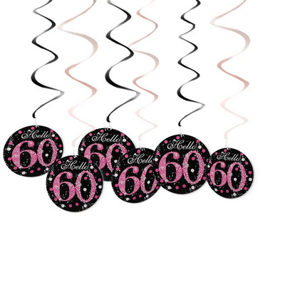 6 bucăți 60 de ani decorațiuni pentru ziua de naștere La mulți ani, 30, 40, 50, 60, 70 de ani, ornamente suspendate în spirală, decorațiuni pentru petrecerea de aniversare