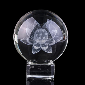 3D лазерно цвете на лотос, кристална топка, фигурка, фън шуй, йога, медитация, стъклена топка, глобус, сфера, преспапие, домашен декор, художествени занаяти