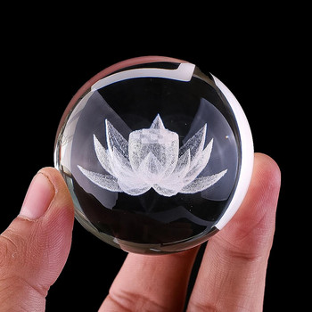 Τρισδιάστατο λέιζερ Lotus Flower Crystal Ball Ειδώλιο Feng Shui Yoga Διαλογισμός Γυάλινη μπάλα Globe Sphere Paperweights Διακόσμηση σπιτιού Χειροτεχνία τέχνης