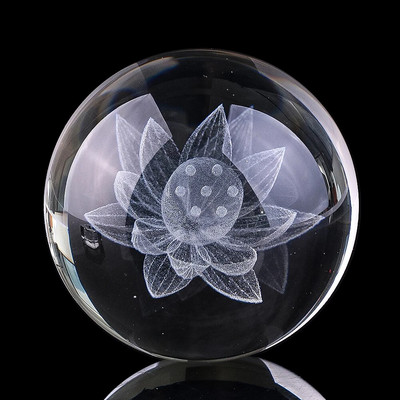 Figurină cu bilă de cristal 3D cu laser, flori de lotus, Feng Shui, meditație, bile de sticlă, glob sferă, gramaje pentru hârtie, decorațiuni pentru acasă, artizanat