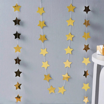 4M papír csillogó arany kék hold csillagfüzér Függő transzparens fali díszek Eid Mubarak esküvői DIY dekorációhoz