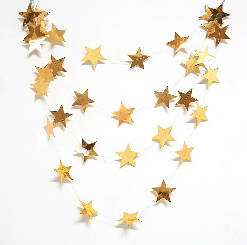 4M papír csillogó arany kék hold csillagfüzér Függő transzparens fali díszek Eid Mubarak esküvői DIY dekorációhoz