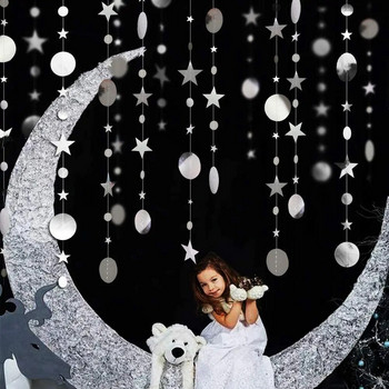 13 фута златни блестящи парти гирлянди с малка звезда Блестящи висящи лунни звезди Декорации Детски рожден ден Baby Shower Рамадан EID Party