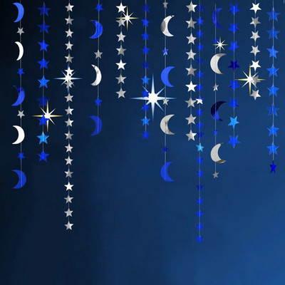 Laserpeegel, ümmargune täht, kuu kolmnurk, paberist vanikud, bänner jõuludeks pulmadeks Palju õnne sünnipäevaks festivalipeo rippkaunistus