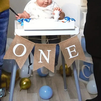 Консумативи за бебешки душ Чул ЕДИН гирлянд Сувенири за парти за първи рожден ден Столче за хранене Флаг с рибя опашка